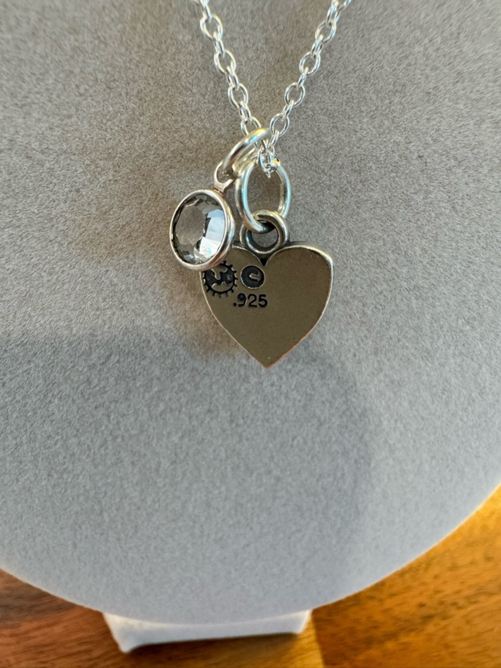 Sterling Silver 925 Baby Footprints Heart Pendant Necklace with Crystal Charm - Picture 3 of 5